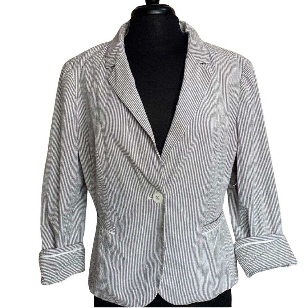 THE LIMITED Seersucker Jacke Large Gray White